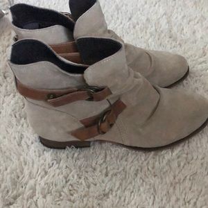 Cream booties with camel straps